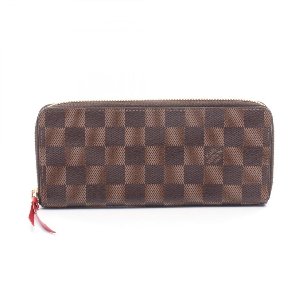 Louis Vuitton Portefeuille Clemence Round Wallet Leather Canvas Ebene Brown Red